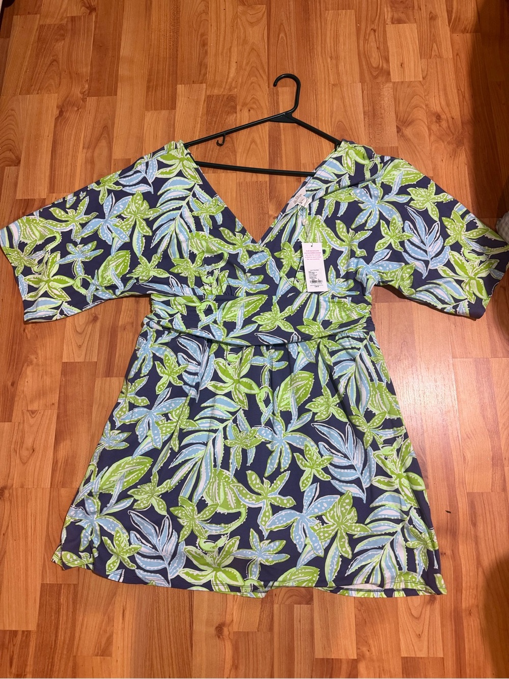 Lilly Pulitzer Floral Wrap-Style Women’s Romper in Navy with Green & Light Blue